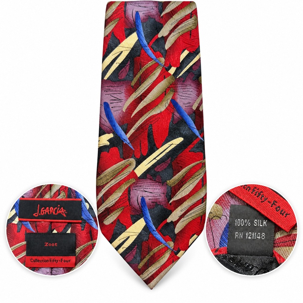 J Garcia Zoot Collection Fifty-Four Silk Tie Mens OS Abstract Red Blue Vintage